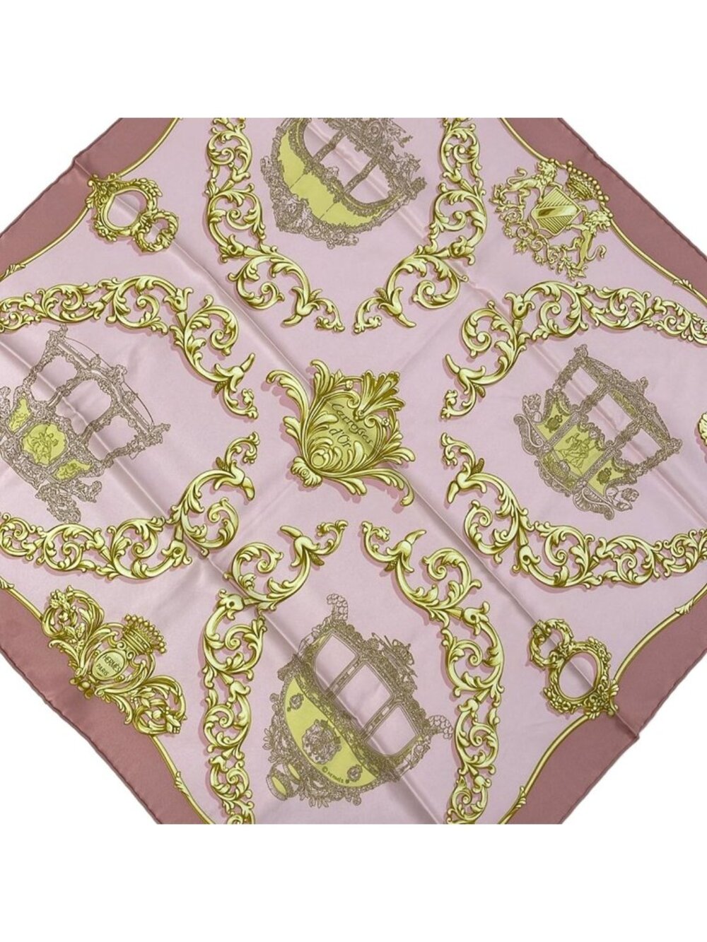 Hermes Scarf Carre 70 Pink Yellow Beige Carrosses D'or